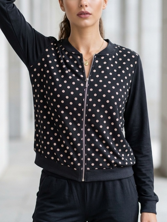 BCBGMaxAzria Jackets & Blazers - BCBGMAXAZRIA Polka Dot Mixed Media Bomber Jacket Sheer Sleeves